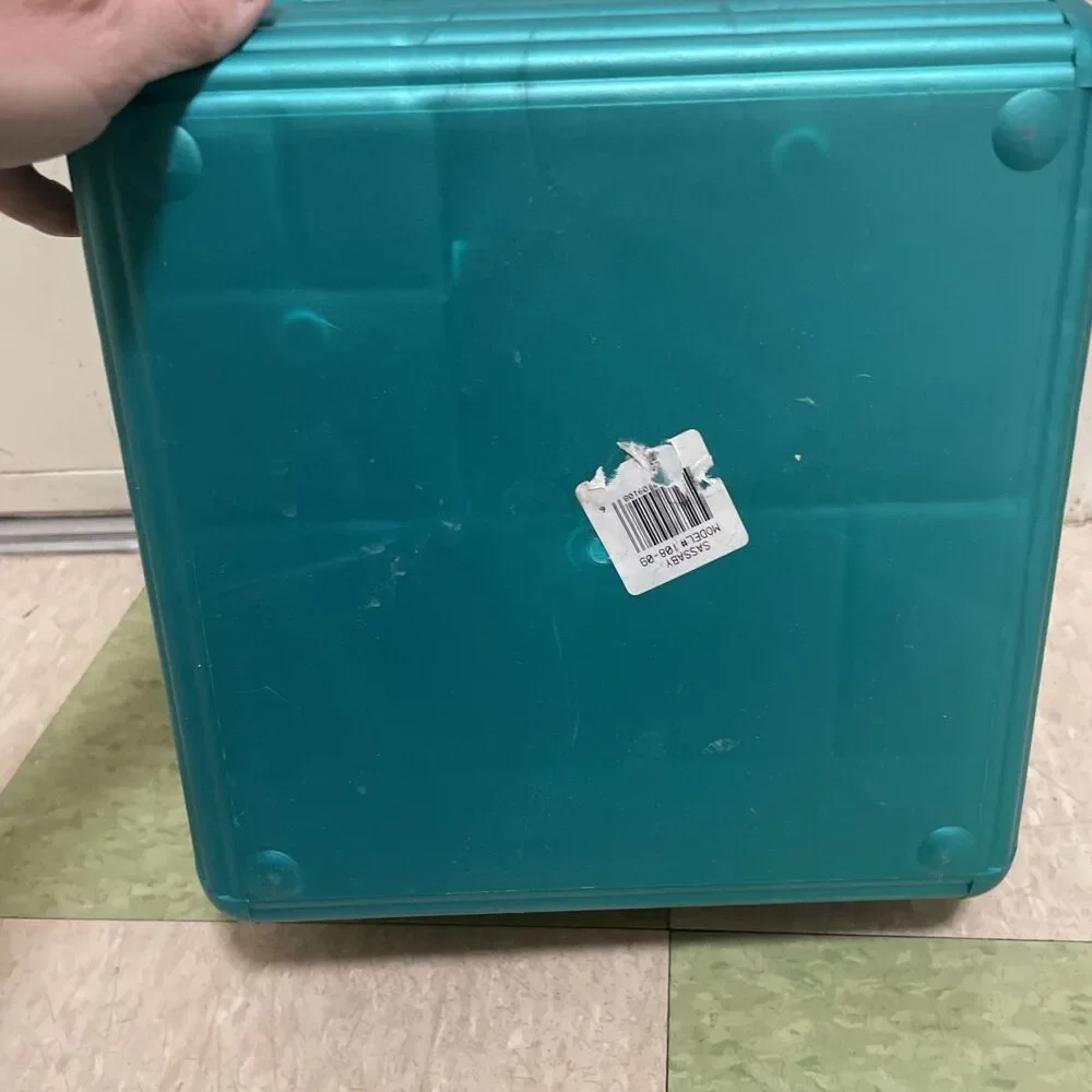 Vtg SASSABY Makeup Case Travel Organizer Model 108 Hard Case GREEN Blue Gold